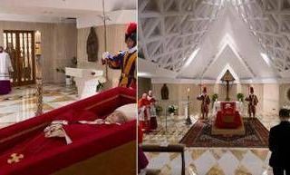 Papa Francesco, diffusa prima immagine della salma: veste liturgica rossa e rosario tra le mani