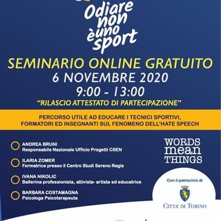&quot;Odiare non è uno sport&quot;: il seminario di CSEN contro l'hate speech