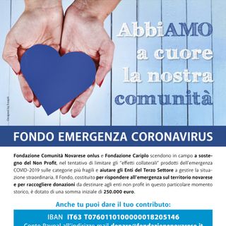 La Fondazione Comunità Novarese stanzia con Fondazione Cariplo 250.000 euro per l'emergenza Coronavirus