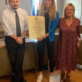Linda Olivieri in partenza per i mondiai, ieri premiata in comune