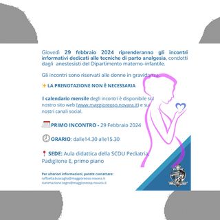 Riprendono gli incontri informativi sulla partoanalgesia al Dipartimento Materno-Infantile