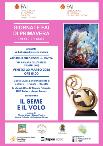 Cameri: all’atelier Enzo Rossi lo spettacolo “Il seme e il volo” per le Giornate Faidi Primavera
