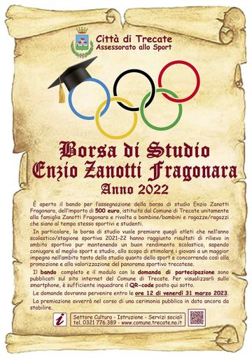 Borsa di studio “Enzio Zanotti Fragonara”: terza edizione dell’iniziativa rivolta a studenti sportivi meritevoli della citta’ Borsa di studio “Enzio Zanotti Fragonara”: terza edizione dell’iniziativa rivolta a studenti sportivi meritevoli della citta’