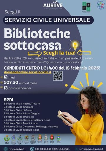Servizio Civile Universale: opportunità nelle biblioteche del Novarese e Ticino Servizio Civile Universale: opportunità nelle biblioteche del Novarese e Ticino