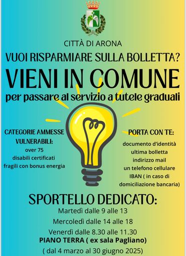 Arona lancia il primo sportello comunale per risparmiare sulla bolletta della luce