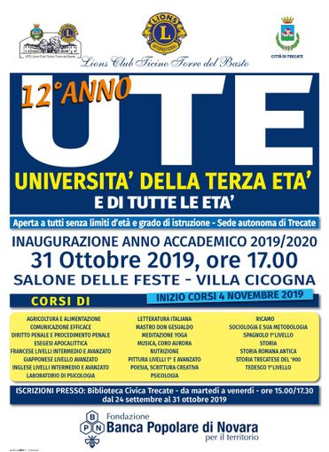 UTE: iscrizioni all'anno accademico 2019/20