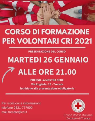 Il 26 gennaio parte il corso per i Volontari della Croce Rossa di Trecate