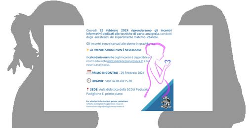 Riprendono gli incontri informativi sulla partoanalgesia al Dipartimento Materno-Infantile
