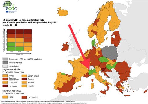 Il Piemonte tra le poche regioni verdi nella mappa europea