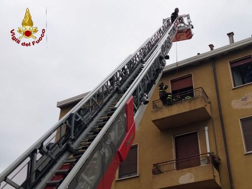 Intervento di soccorso con auto scala dei Vigili del Fuoco di Novara Intervento di soccorso con auto scala dei Vigili del Fuoco di Novara