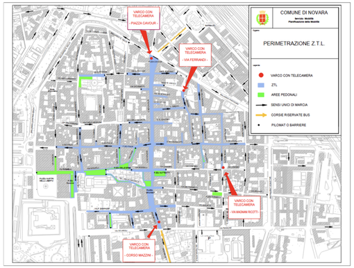 Nuova Ztl  a Novara: dal 1° febbraio regole più rigide e centro più pedonale