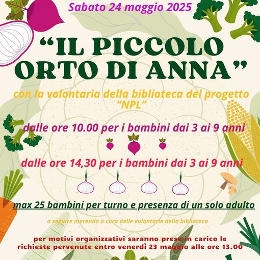 “Il piccolo orto di Anna”: laboratorio ludico-creativo per bambini alla Biblioteca Civica di Trecate