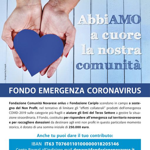 La Fondazione Comunità Novarese stanzia con Fondazione Cariplo 250.000 euro per l'emergenza Coronavirus