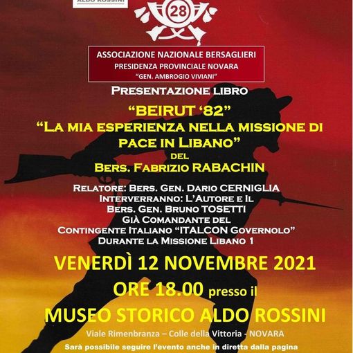 Sarà presenta oggi pomeriggio al Museo Storico Novarese il libro ‘Beirut ‘82 - La mia esperienza nella missione di pace in Libano’