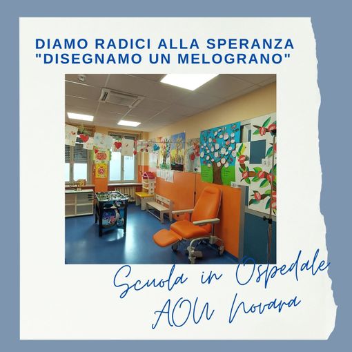 La sala d’aspetto della Pediatria abbellita da un albero dipinto dai bambini