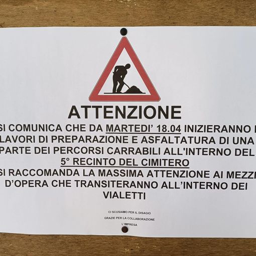 ‍Trecate: da domani partono le asfaltature dei vialetti  nel quinto recinto del cimitero comunale