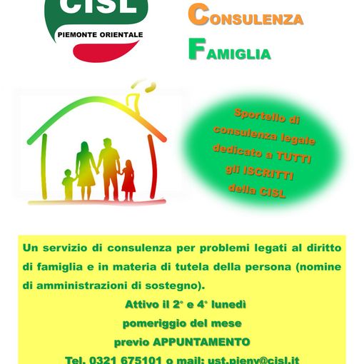 La Cisl apre il nuovo sportello di consulenza legale per la tutela della famiglia e della persona
