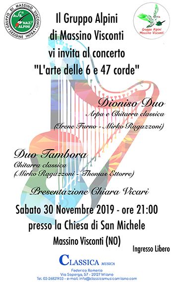 Il 30 novembre alla chiesa di San Michele di Massino Visconti l’ ”arte delle 6 e 47 corde”