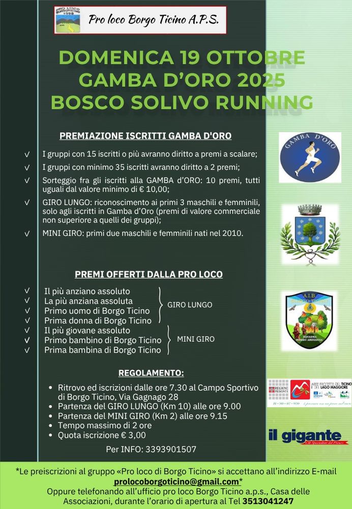 Domenica 19 ottobre torna la 'Gamba d’Oro' a Borgo Ticino