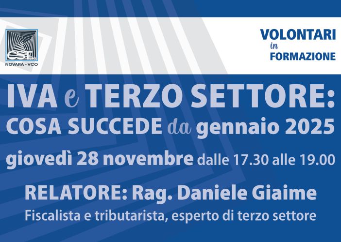 Nuove regole Iva per il terzo settore: corso online il 28 novembre