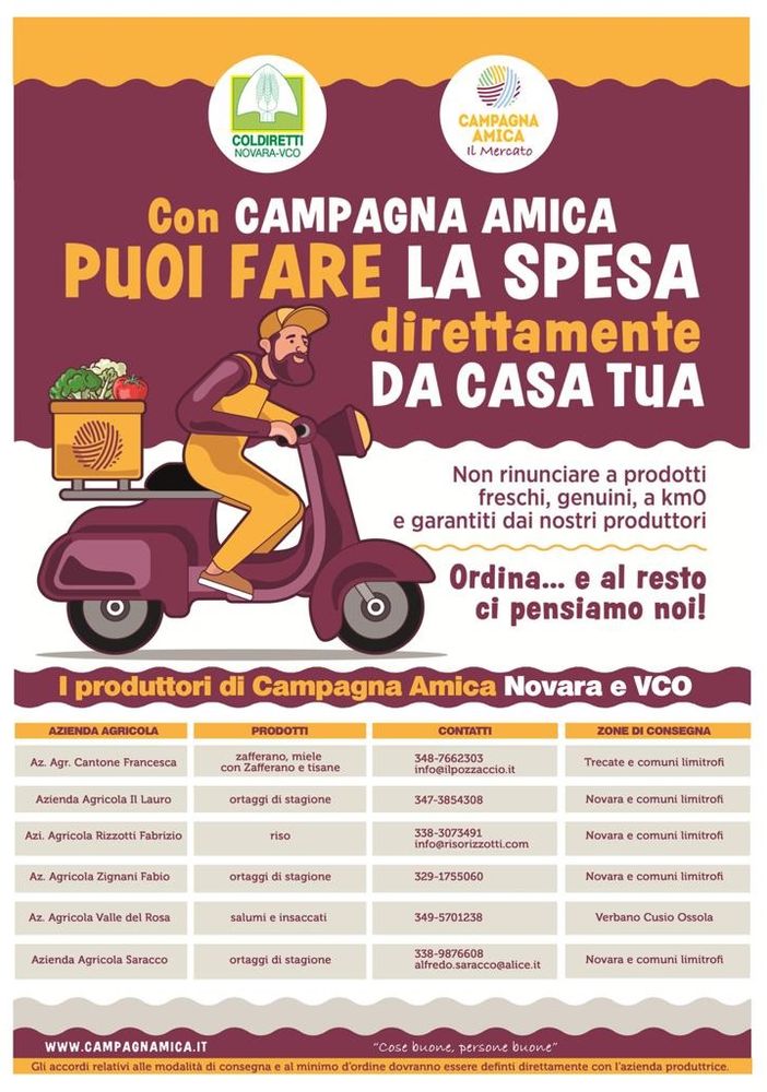 Emergenza coronavirus: prodotti di Campagna Amica a domicilio