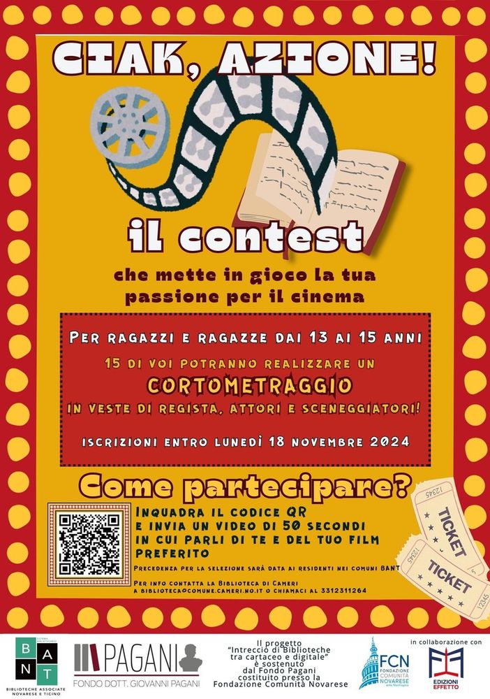 &quot;Ciak, Azione!&quot;: al via il nuovo contest per giovani cineasti del Sistema Bibliotecario BANT