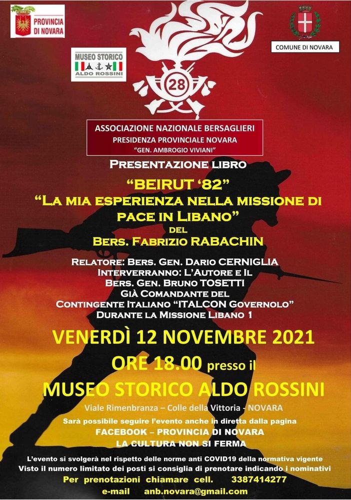Sarà presenta oggi pomeriggio al Museo Storico Novarese il libro ‘Beirut ‘82 - La mia esperienza nella missione di pace in Libano’
