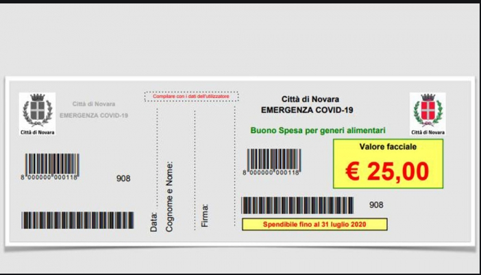 Aperta la piattaforma del Comune di Novara per i buoni spesa