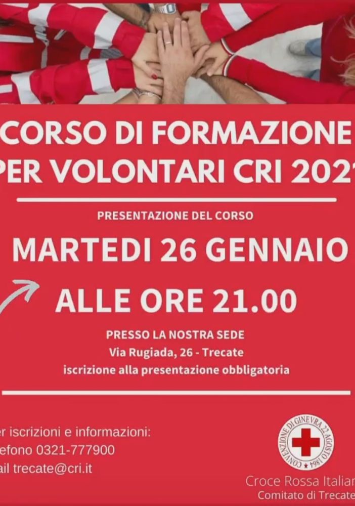 Il 26 gennaio parte il corso per i Volontari della Croce Rossa di Trecate
