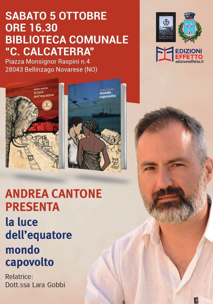 Andrea Cantone presenta i suoi romanzi &quot;La Luce dell'Equatore&quot; e &quot;Mondo Capovolto&quot; alla Biblioteca Calcaterra