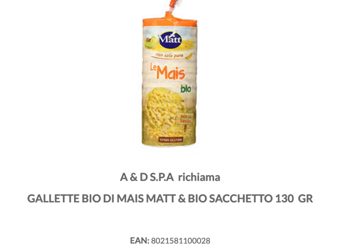 Richiamate alcune confezioni di gallette bio vendute nei supermercati Coop del nord ovest