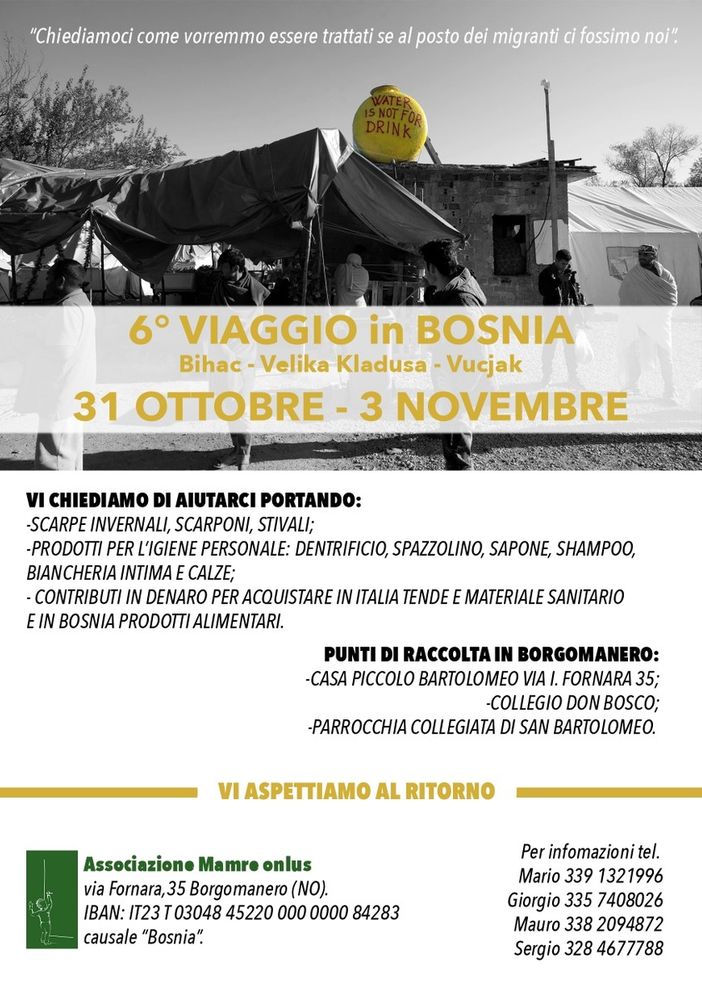 Settimo viaggio umanitario in Bosnia promosso dall'associazione Mamre: &quot;Chiediamo a tutti di aiutarci ad aiutare&quot;