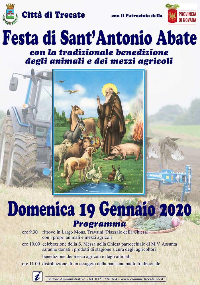 Trecate, il 19 gennaio la festa di Sant'Antonio Abate con la benedizione degli animali e dei mezzi agricoli