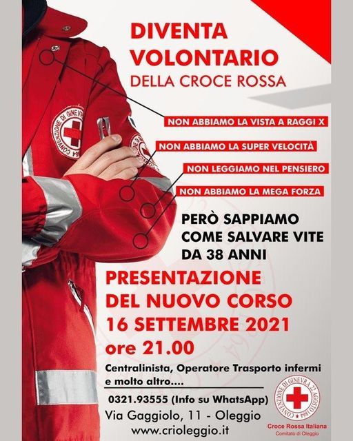 Domani sera la Croce Rossa di Oleggio presenterà il Corso per Volontari