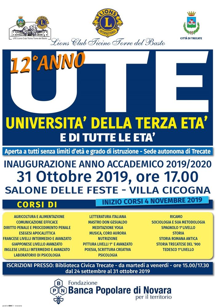 UTE: iscrizioni all'anno accademico 2019/20