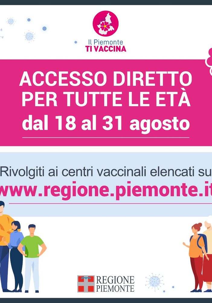 Accesso diretto a tutti i centri vaccinali fino al 31 agosto