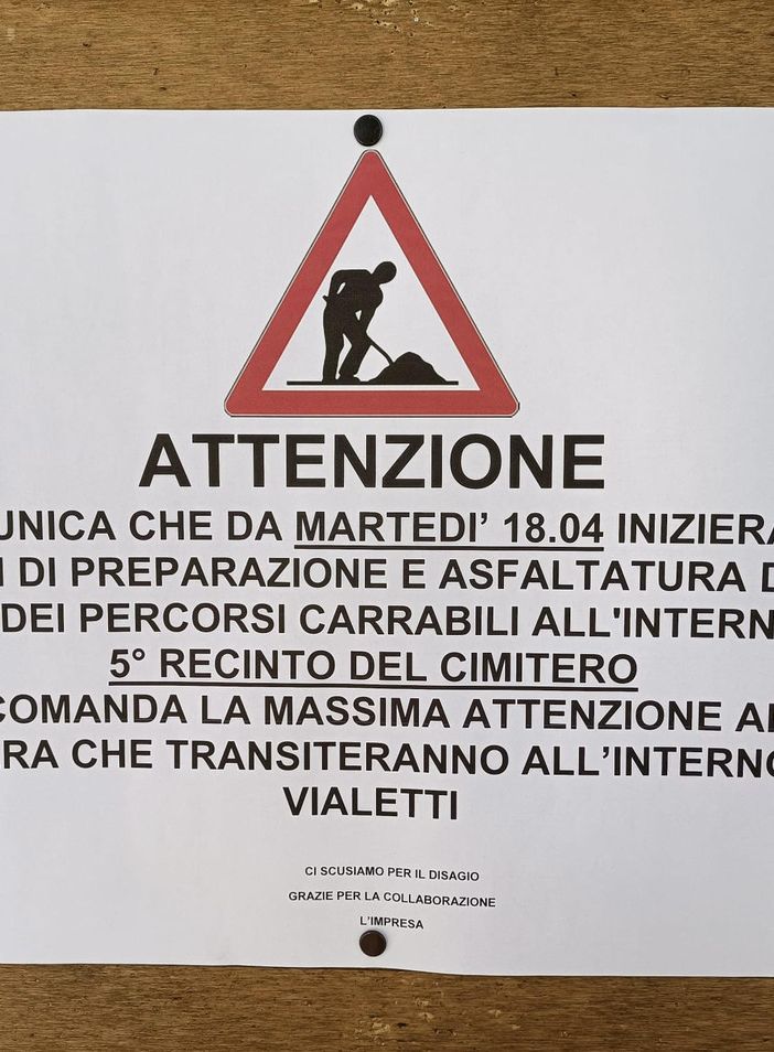 ‍Trecate: da domani partono le asfaltature dei vialetti  nel quinto recinto del cimitero comunale