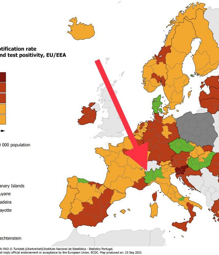 Il Piemonte tra le poche regioni verdi nella mappa europea