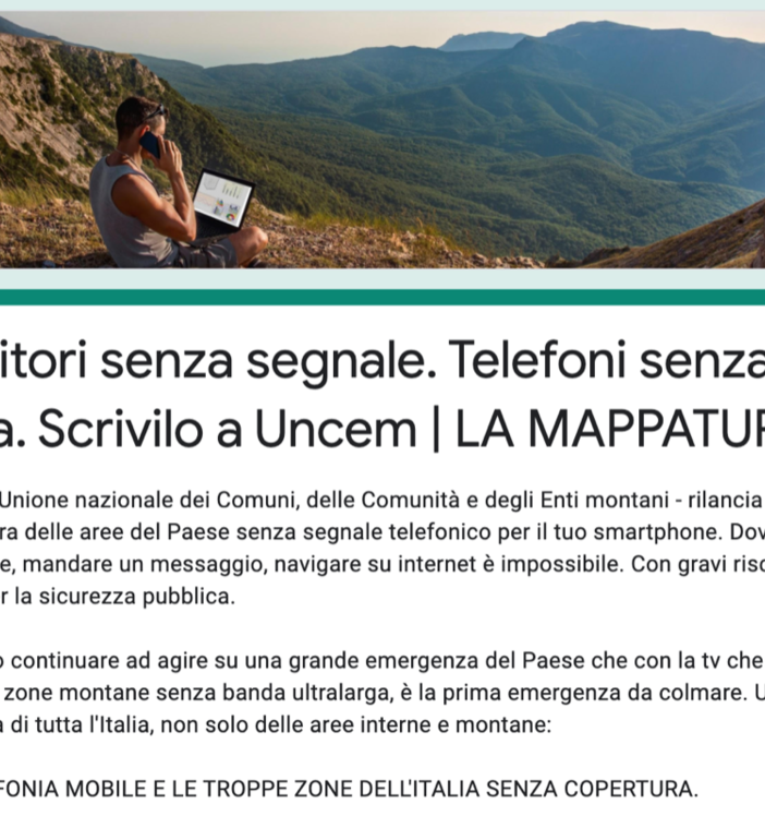 Uncem rilancia la mappatura delle zone italiane dove i telefoni non prendono