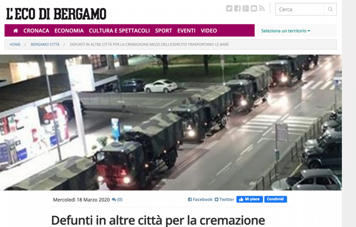 Arrivano a Novara feretri da cremare da Bergamo