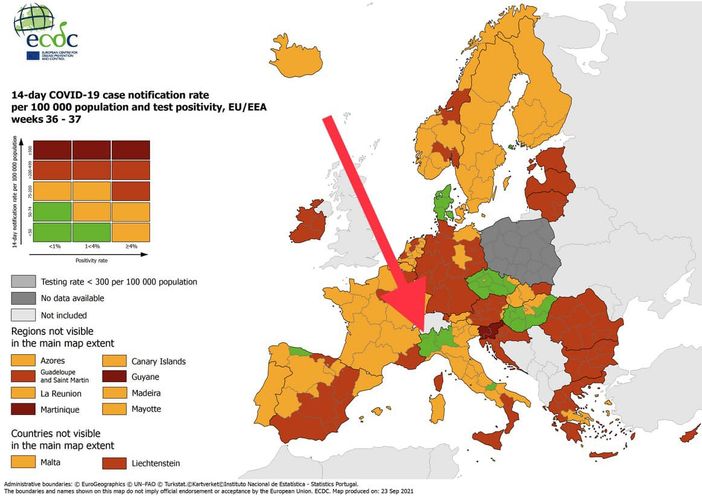 Il Piemonte tra le poche regioni verdi nella mappa europea