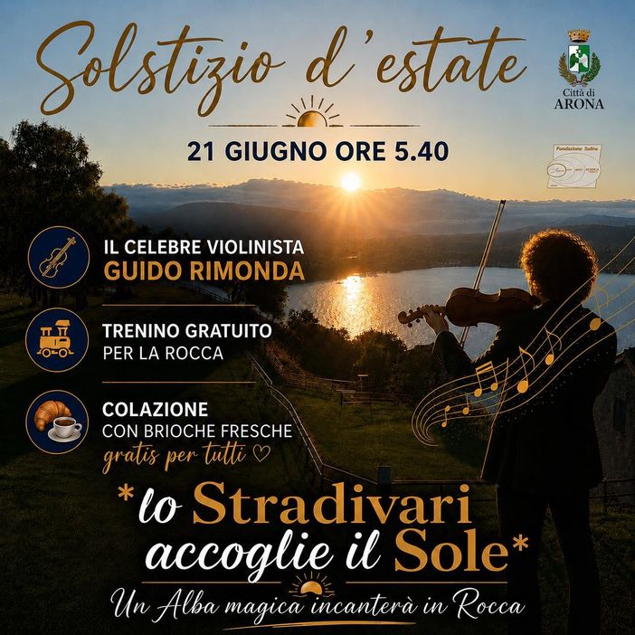 Arona saluta l’estate all’alba: Guido Rimonda e il suo Stradivari in concerto alla Rocca Borromea