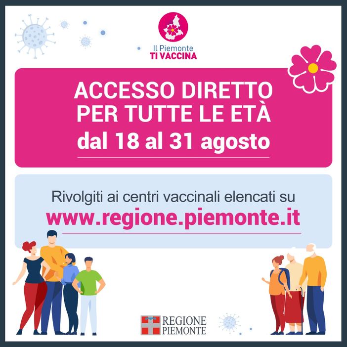 Accesso diretto a tutti i centri vaccinali fino al 31 agosto