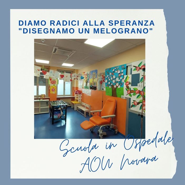 La sala d’aspetto della Pediatria abbellita da un albero dipinto dai bambini