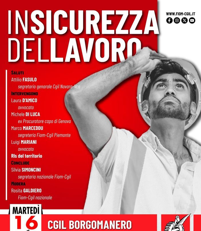 ''Insicurezza del lavoro'', un convegno della Cgil a Borgomanero ''Insicurezza del lavoro'', un convegno della Cgil a Borgomanero