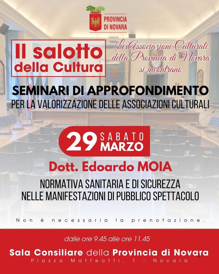 Nuovo appuntamento con il salotto della cultura: focus su normativa sanitaria e sicurezza Nuovo appuntamento con il salotto della cultura: focus su normativa sanitaria e sicurezza