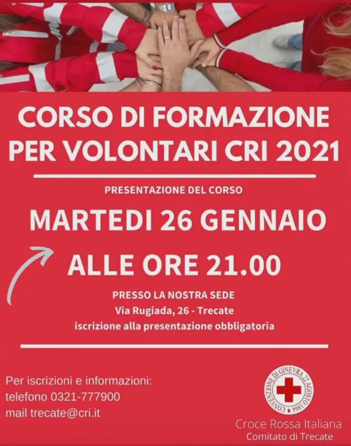 Il 26 gennaio parte il corso per i Volontari della Croce Rossa di Trecate