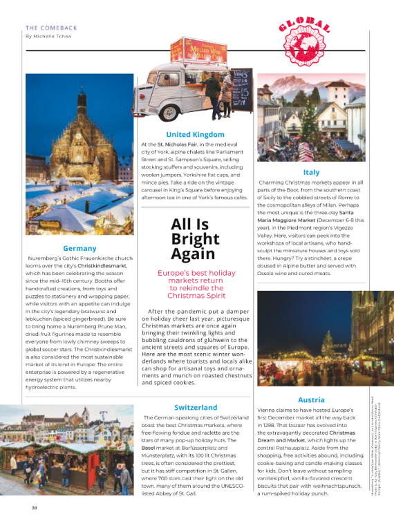 Sulla rivista di bordo della United Airlines 'atterrano' i Mercatini di Santa Maria