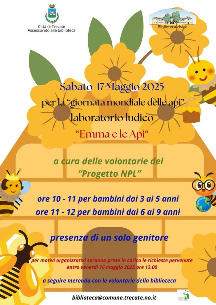 Laboratorio ludico-creativo sulle api per bambini alla biblioteca civica di Trecate Laboratorio ludico-creativo sulle api per bambini alla biblioteca civica di Trecate