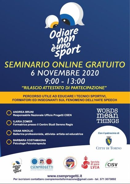 &quot;Odiare non è uno sport&quot;: il seminario di CSEN contro l'hate speech